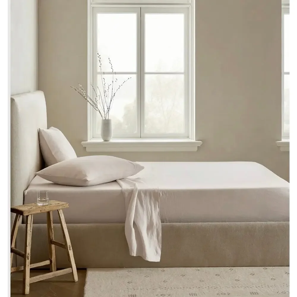 Quince European Linen Cal King 4 piece Sheet Set Sand Natural Color NWT